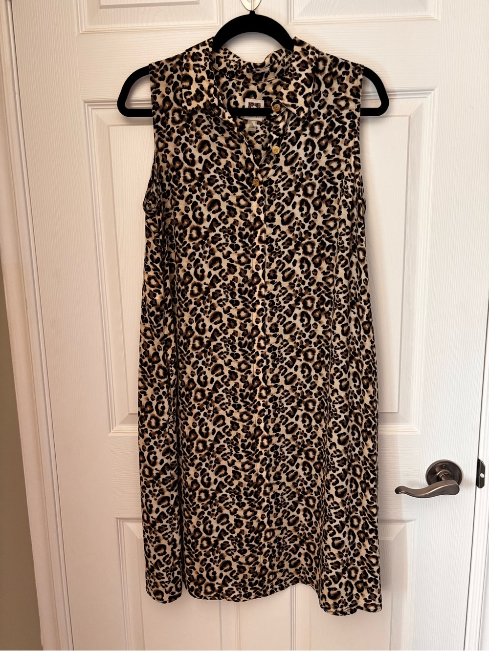 Anne Klein Sleeveless Leopard-Print Mini Dress in Beige and Black